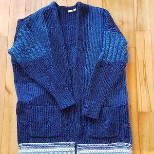 Lovely knitted long blue sweater